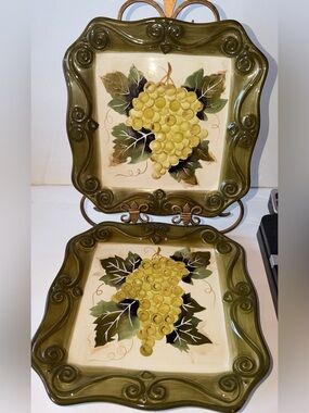 2- VTG Tabletops Unlimited "Merlot"  Hand-Painted Collection Dinner Plates
